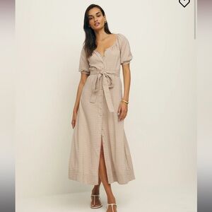 NWT Reformation Roland dress in Anzo check tan gingham